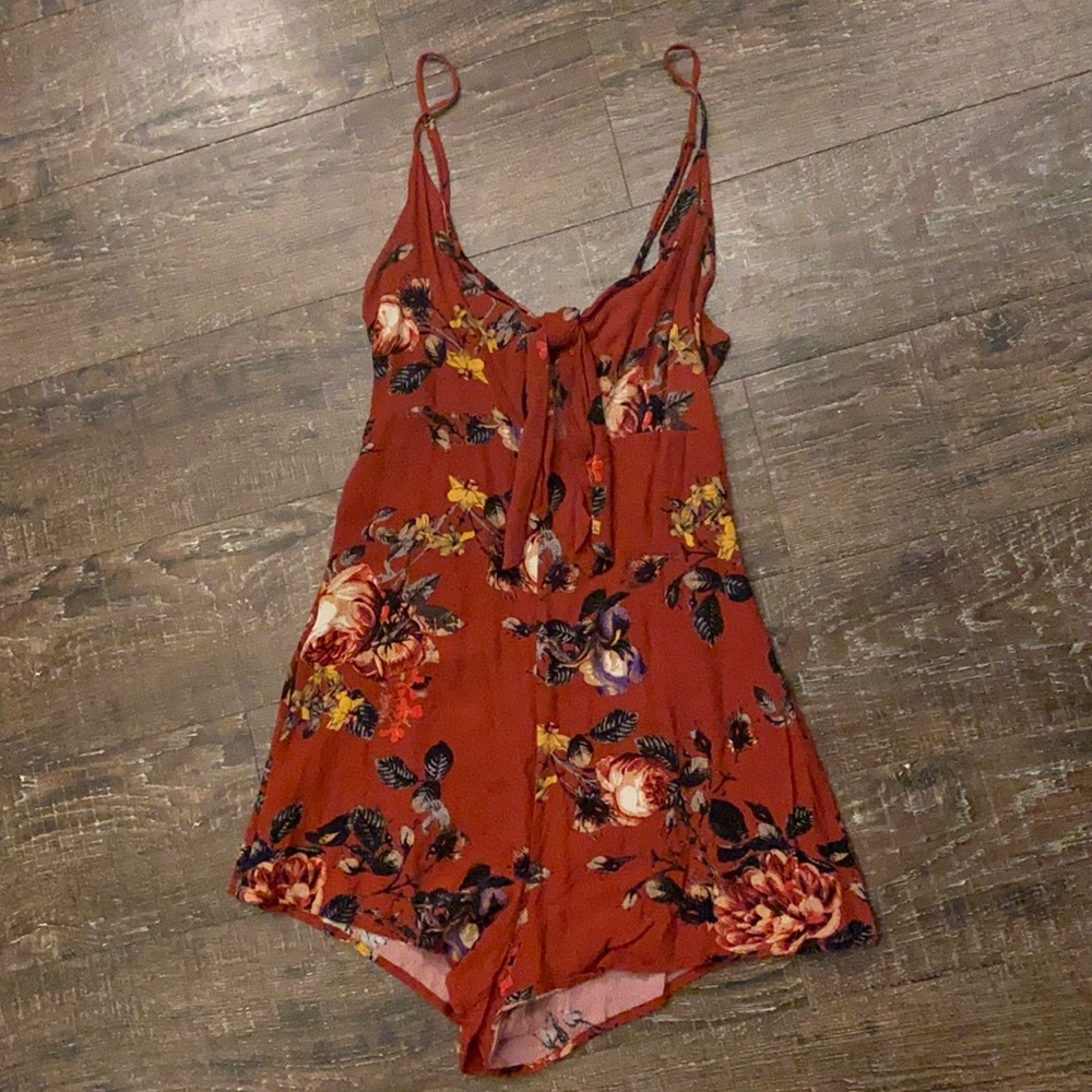Red floral romper